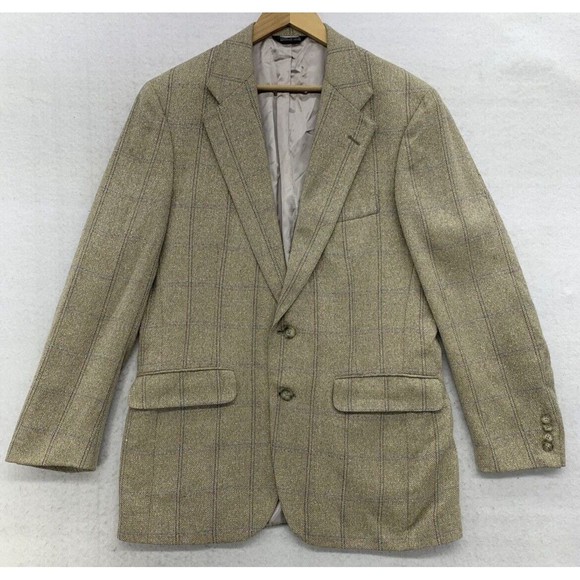 Kilgour French Stanbury Blazer Sports Jacket Mens 40 Beige Check Made In USA